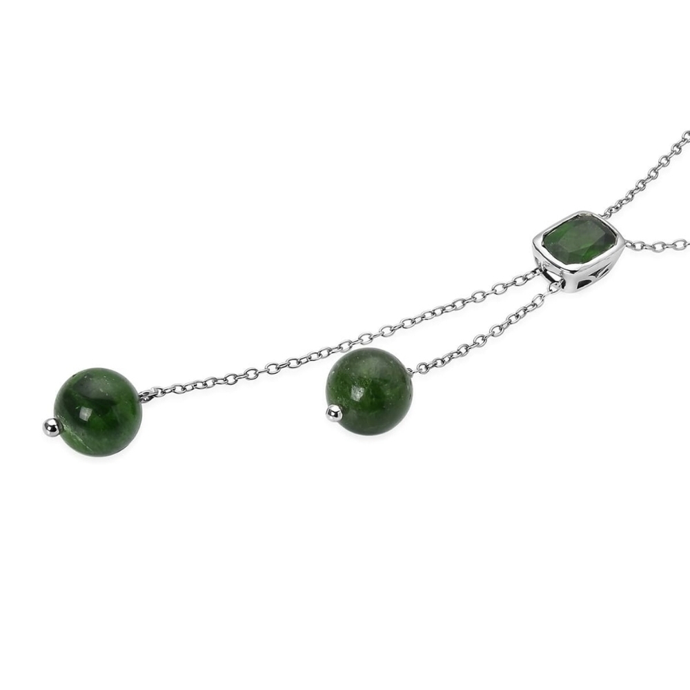 Chrome Diopside Lariat Necklace 18" In Rhodium Over 925 Sterling Silver - Picture 2 of 8